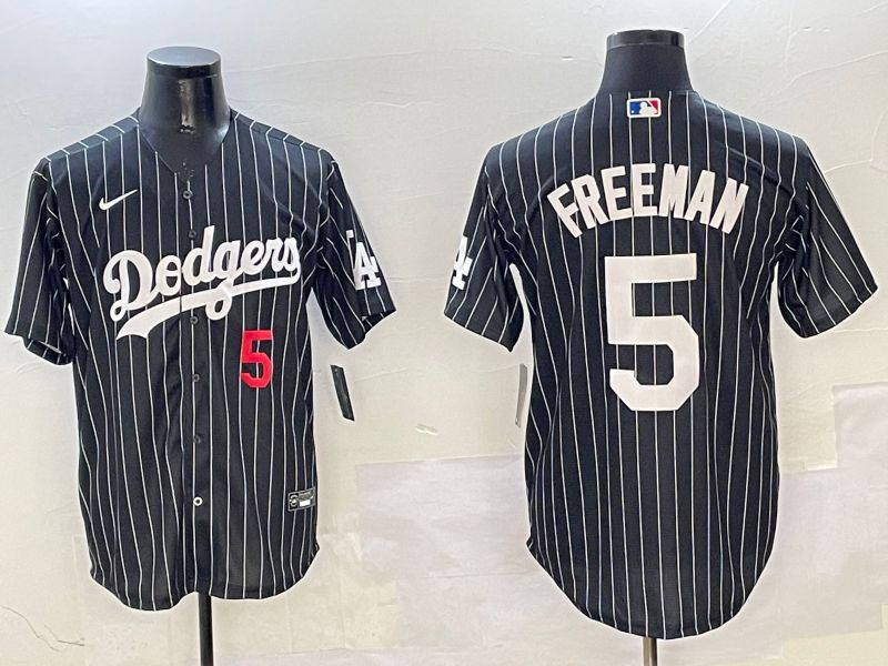 Men Los Angeles Dodgers #5 Freeman Black Stripe Jointly Name 2025 Nike MLB Jersey style 10